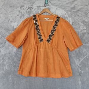 Banana Republic Orange Puff Sleeve Blouse with Embellished Details